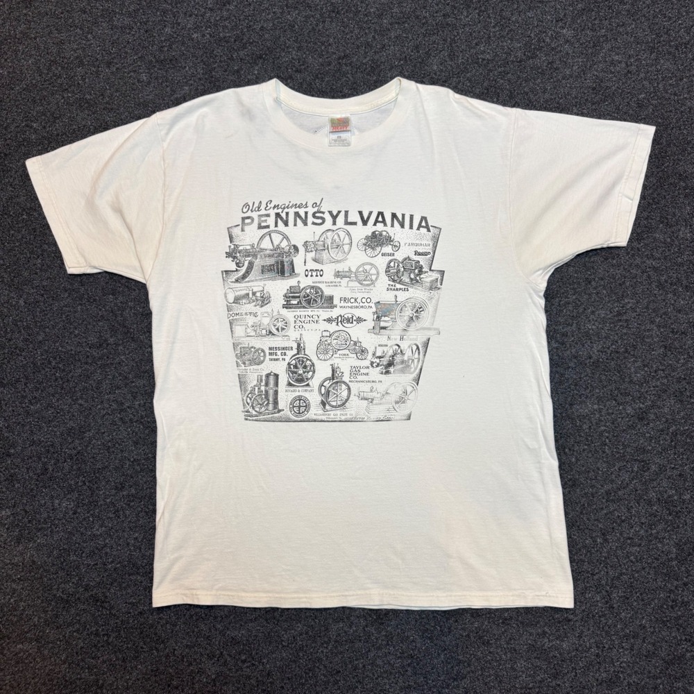 Vintage Fruit of the Loom Old Engines of Pennsylvania T-Shirt XL Cream Gas Steam